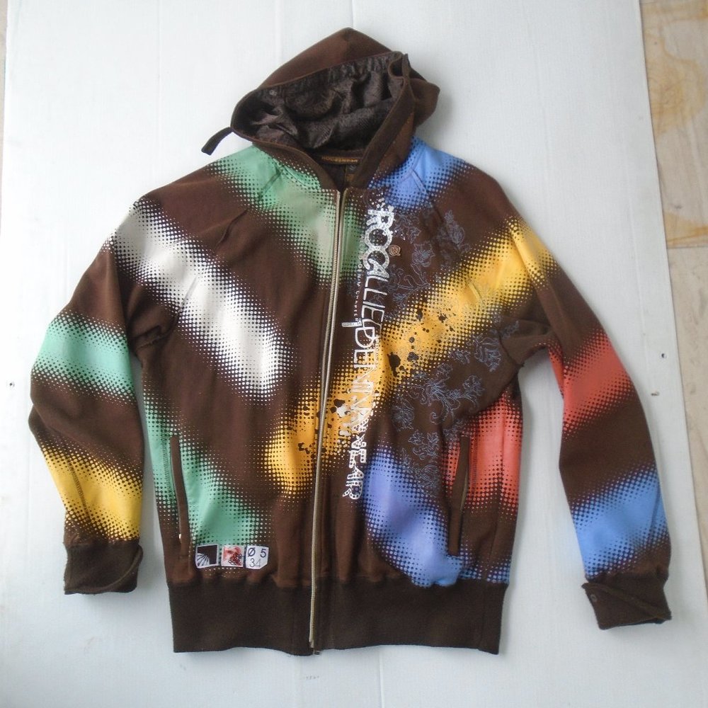 Rocawear Men's Hoodie Y2K Full-Zip Multicolor Size L Brown